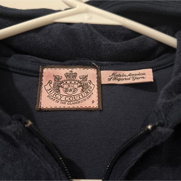 Juicy Couture Rare Terry Cloth Zip Hoodie Navy Blue Vintage P XS USA - Picture 2 of 3